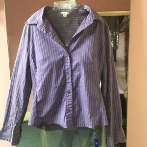 Purple Collared Blouse with Subtle Silver Pinstripes